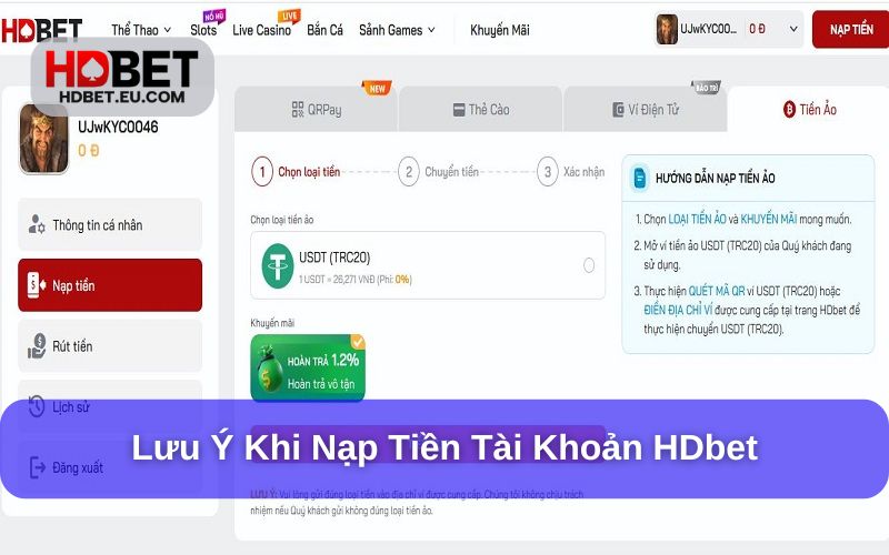 Lưu ý quan trọng liên quan đến nạp tiền HDbet Lưu ý quan trọng liên quan đến nạp tiền HDbet