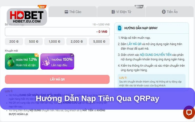 Hướng dẫn nạp tiền HDbet qua quét mã QRPay Hướng dẫn nạp tiền HDbet qua quét mã QRPay