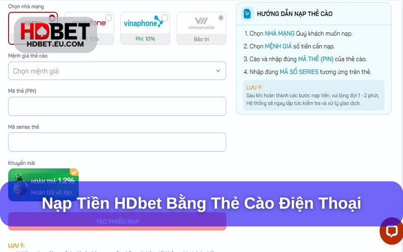 Nạp tiền HDbet qua thẻ cào đa dạng mệnh giá Nạp tiền HDbet qua thẻ cào đa dạng mệnh giá